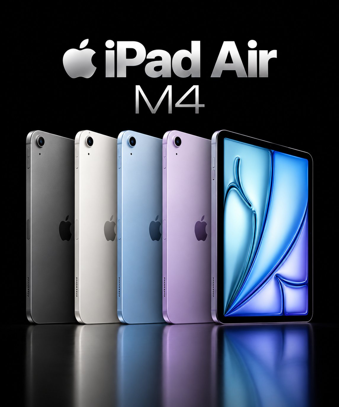 iPad Air M4, disponível em Cinza-espacial, Estelar, Azul, Roxo
