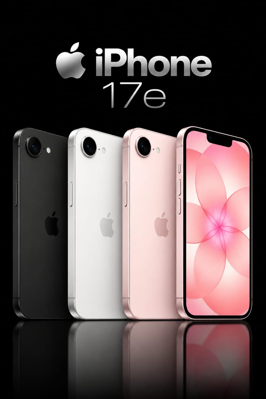 iPhone 17e, disponível em Preto, Branco, Rosa